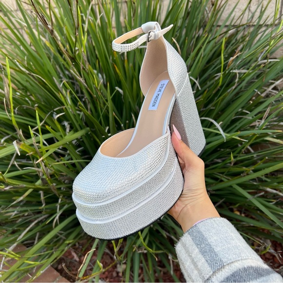 Steve Madden Charlize Platform Silver Rhinestone Chunky Heels Worn once - Picture 7 of 16